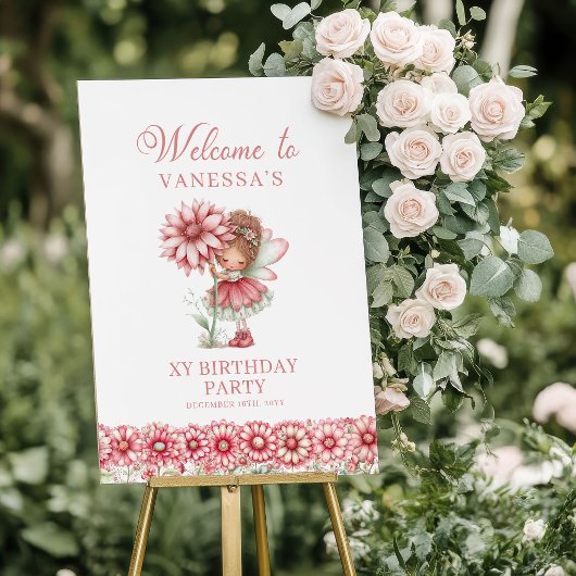 ファンタジーなキュートな妖精のピンクの1歳の誕生日 ポスター