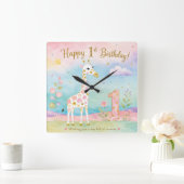 ファンタジーなキリンの1歳の誕生日お祝い スクエア壁時計 (ホーム)