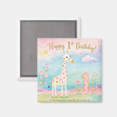 ファンタジーなキリンの1歳の誕生日お祝い マグネット (正面/裏面)