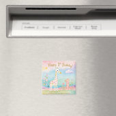 ファンタジーなキリンの1歳の誕生日お祝い マグネット (インサイチュ (食洗機))