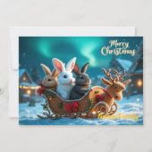 ファンタジーなクリスマスのウサギのソリ遊び シーズンカード (正面)