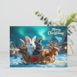 ファンタジーなクリスマスのウサギのソリ遊び シーズンカード