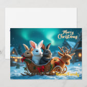 ファンタジーなクリスマスのウサギのソリ遊び シーズンカード (正面/裏面)