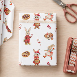 ファンタジーなクリスマスのウサギ ホリデーギフト ラッピングペーパー