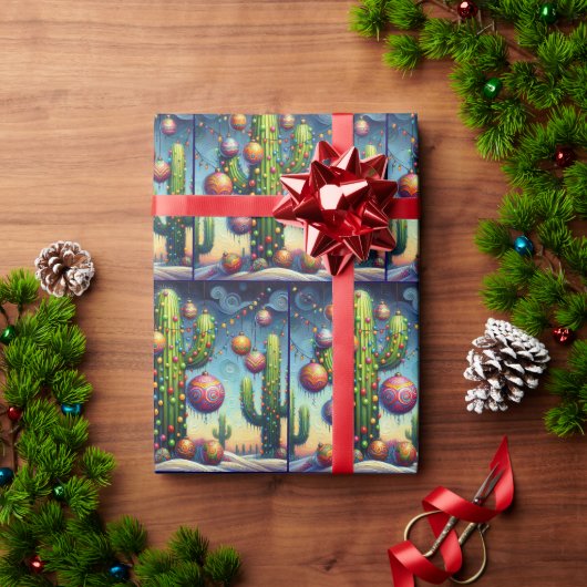 ファンタジーなクリスマスのサボテン ラッピングペーパー (クリスマスギフト)