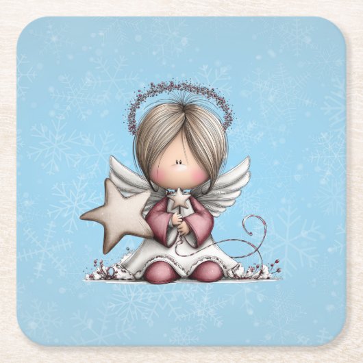 ファンタジーなクリスマスの天使 スクエアペーパーコースター (正面)