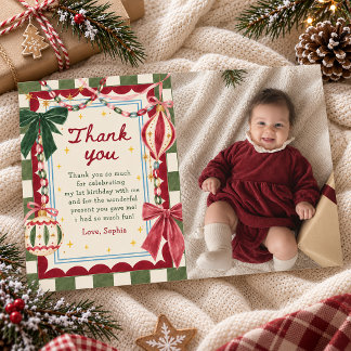 ファンタジーなクリスマスの誕生日パーティーの写真 サンキューカード