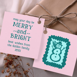 ファンタジーなクリスマスの雪だるま かわいいホリデーギフト フェイバータグ