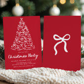 ファンタジーなクリスマスツリーのリボン 赤いクリスマスパーティー 招待状