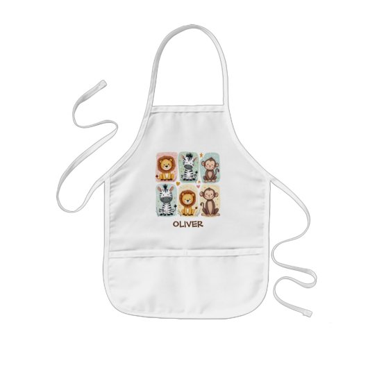 ファンタジーなサファリの動物たち 子供用エプロン (正面)