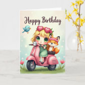 ファンタジーなスクーターの誕生日カード カード (黄色い花)