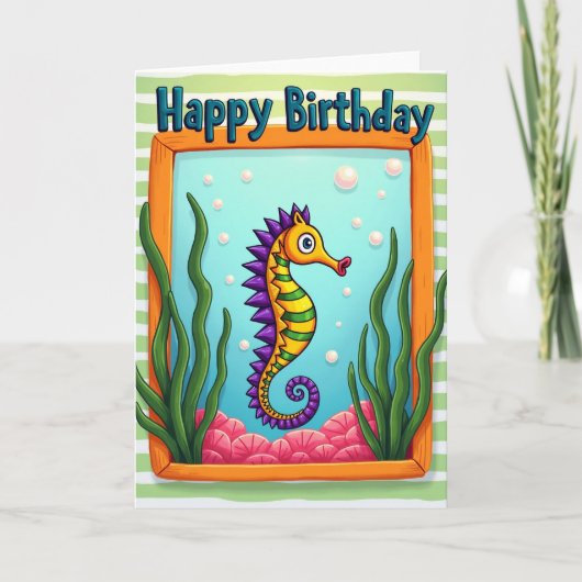 ファンタジーなタツノオトシゴの誕生日カード カード (正面)