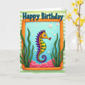 ファンタジーなタツノオトシゴの誕生日カード カード (黄色い花)