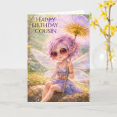 ファンタジーなタンポポの妖精 - 従兄弟の誕生日おめでとう カード (黄色い花)