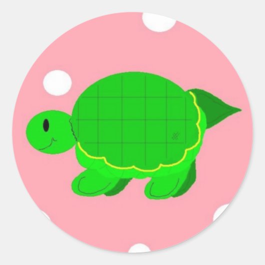 ファンタジーなタートル ピンクの水玉 ラウンドシール (正面)
