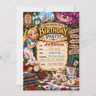 ファンタジーなティーパーティーの誕生日招待状 招待状