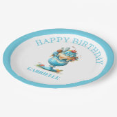 ファンタジーなティール色の誕生日 ペーパープレート (アングル)