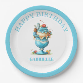 ファンタジーなティール色の誕生日 ペーパープレート