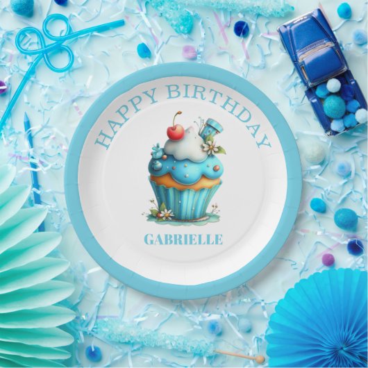 ファンタジーなティール色の誕生日  ペーパープレート (パーティー)