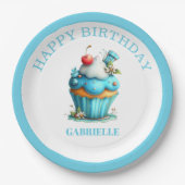 ファンタジーなティール色の誕生日  ペーパープレート (正面)