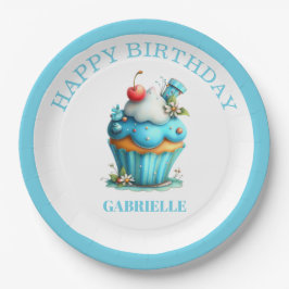ファンタジーなティール色の誕生日 ペーパープレート