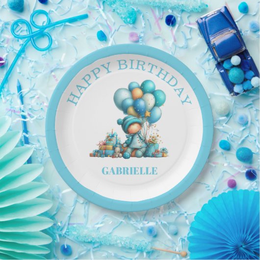 ファンタジーなティール色の誕生日 ペーパープレート (パーティー)