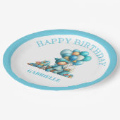 ファンタジーなティール色の誕生日 ペーパープレート (アングル)