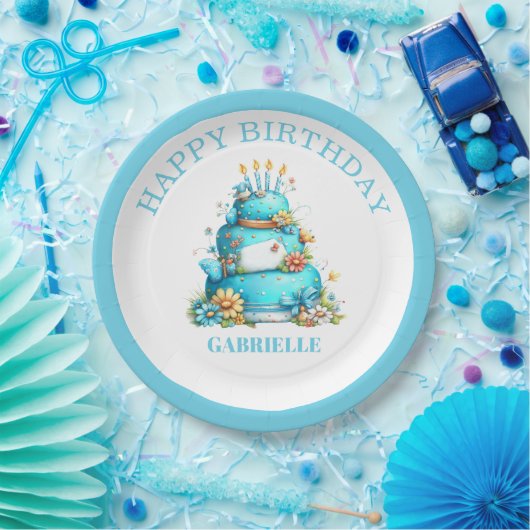 ファンタジーなティール色の誕生日 ペーパープレート (パーティー)