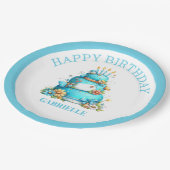 ファンタジーなティール色の誕生日 ペーパープレート (アングル)