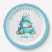 ファンタジーなティール色の誕生日 ペーパープレート (正面)