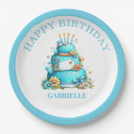 ファンタジーなティール色の誕生日 ペーパープレート