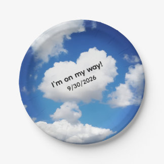 ファンタジーなハートの雲のベビーシャワーパーティー用紙皿「I'm On My Way」 ペーパープレート