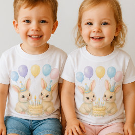 ファンタジーなパステルうさぎ双子誕生日Tシャツ トドラーTシャツ