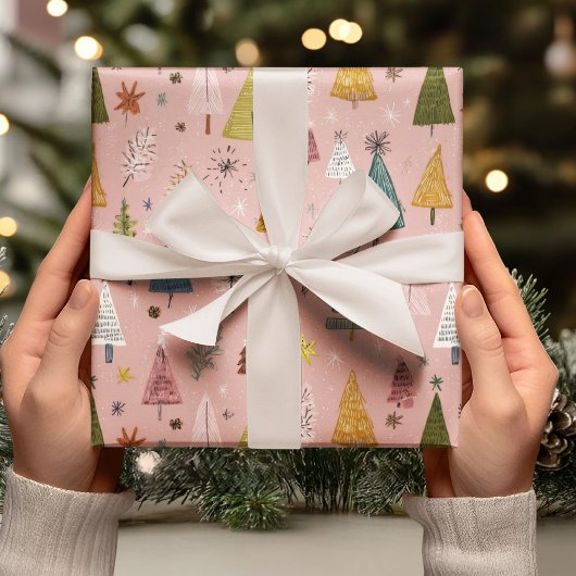 ファンタジーなパステルカラーのクリスマスツリー ラッピングペーパー