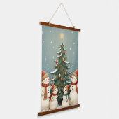 ファンタジーなパッチワークのクリスマステディベア 吊り下げ型タペストリー (傾斜あり)