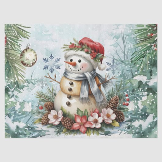 ファンタジーなビンテージ デコパージュ クリスマス スノーマン 薄葉紙 (正面)