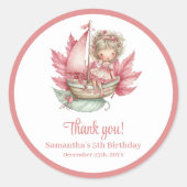 ファンタジーなピンクの妖精の花の女の子の誕生日ステッカー ラウンドシール (正面)