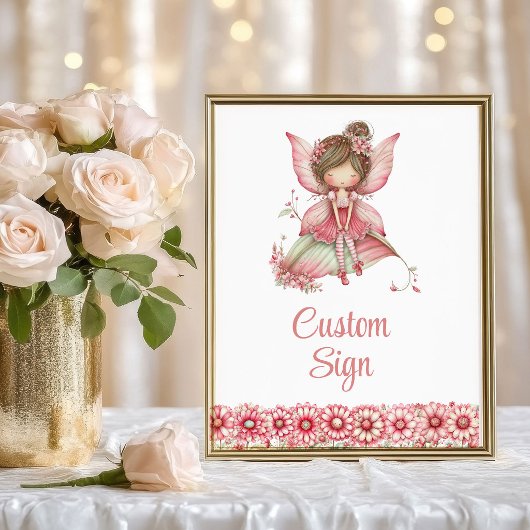 ファンタジーなピンクの妖精の花 2歳の誕生日カスタムサイン ポスター
