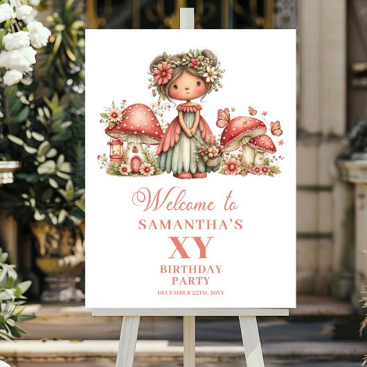 ファンタジーなピンクの妖精の2歳の誕生日ウェルカムサイン ポスター