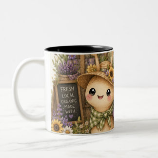 ファンタジーなファーマーズマーケットのカタツムリの水彩画アート ツートーンマグカップ