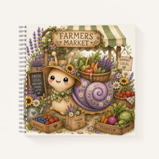 ファンタジーなファーマーズマーケットのカタツムリの水彩画アート ノートブック