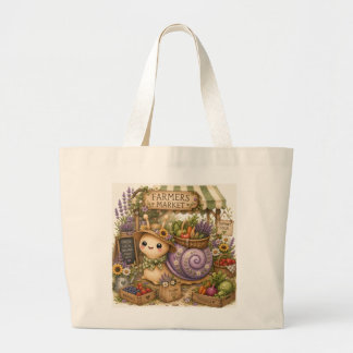 ファンタジーなファーマーズマーケットのカタツムリの水彩画アート ラージトートバッグ