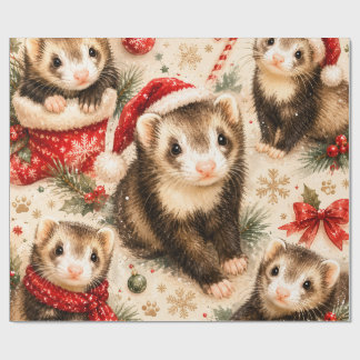 ファンタジーなフェレットのクリスマスギフト包装紙 ラッピングペーパー