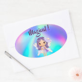 ファンタジーなプリンセス+妖精の誕生日 楕円形シール (封筒)