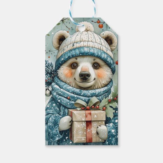 ファンタジーなホッキョクグマのクリスマス ギフトタグ (正面)