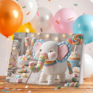 ファンタジーなマシュマロの象の誕生日 カード