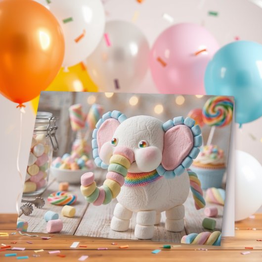 ファンタジーなマシュマロの象の誕生日 カード