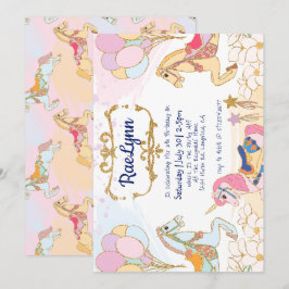 ファンタジーなメリーゴーランドの誕生日招待状テンプレート 招待状