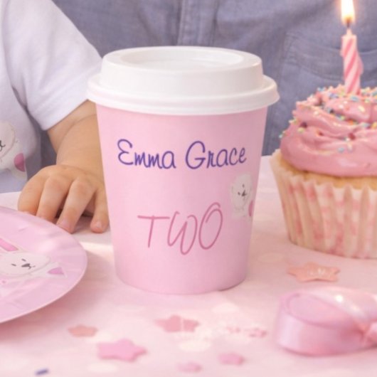 ファンタジーなモダンピンクバニー2歳の誕生日 紙コップ