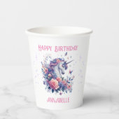 ファンタジーなユニコーンのきらめき ピンクの女の子の誕生日 紙コップ (正面)